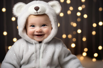 Generative AI picture cute adorable little baby toddler age wearing first christmas time sleeping costume