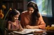 © StockImageFactory - Indian asian little girl studying with mother at home