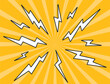 Comic lightning bolt pop art comic background abstract concept. Vector flat graphic design illustration