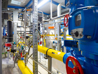 Poster - boiler room. heating system inside plant. boiler room with pipes. heating building with gas. modern 