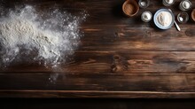 Flour On A Wooden Board. Cooking Kitchen Background. Design Ai
