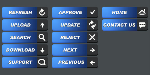 Fototapete - Blue buttons set. Icons on buttons indicating action.