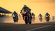 The MotoGP riders accelerating off the starting grid, capturing the explosive energy at the beginning of a race 
