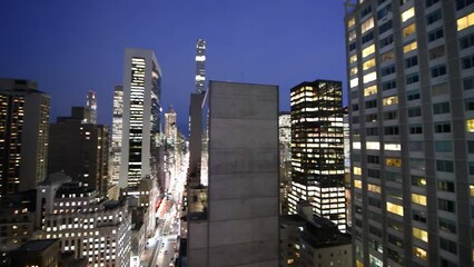 Sticker - Night aerial view of Midtown Manhattan skyscrapers, New York City lights