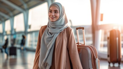 Muslim woman waiting for her plane at the airport
