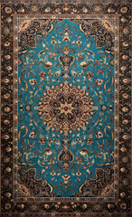 Wall Mural - Top view blue brown persian rug