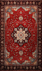 Wall Mural - Persian carpet in red color with antique pattern on the floor top view