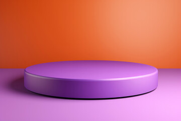 Poster - The elegant and luxurious purple color on the round podium, with an orange background, adds an artistic touch that creates a unique atmosphere for every presentation.