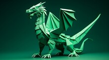 Beautiful Origami Green Dragon Isolated On Green Background