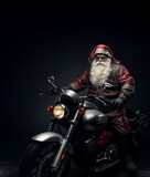Fototapeta  - Cool Santa Claus and classical motorcycle.