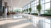Sparkling Marble Floor In Modern Commercial Lobby | Clean & Shiny Tiles For Office And Hall Interior: Generative AI