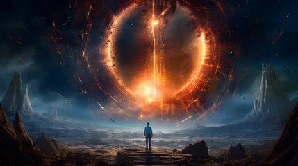 Wall Mural - a large planet in the universe is destroyed. an explosion from the inside out