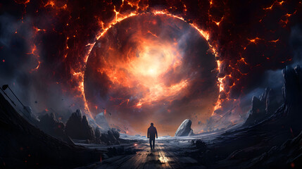 Wall Mural - a large planet in the universe is destroyed. an explosion from the inside out