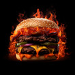 fire hamburger on black