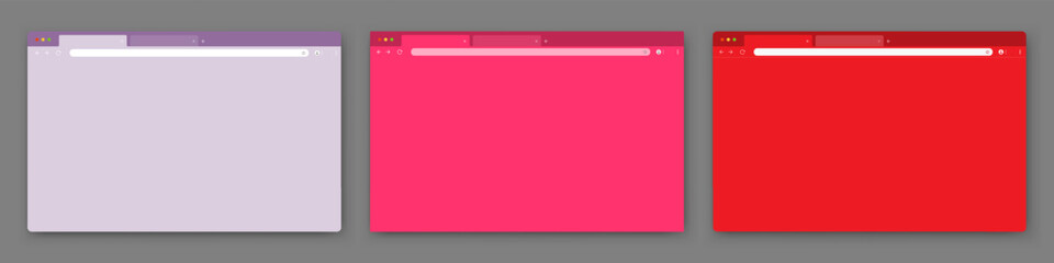 Fototapete - A set of three browser windows on a gray background. Website layout with search bar, toolbar and buttons. Vector illustration.