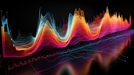 Wall Mural - Reverberating Soundwave Refraction Wave Formation.
RGB Color Spectrum Wavelength Synthesis Backdrop Wallpaper. 