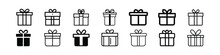 Gift Box Icon Set, Gifts Box With Ribbon Line Icon, Outline Vector Sign, Surprise Gift Box Icon. Gift Icon Vector. Gift Symbol Illustration. Trendy Flat Design Style On White Background.