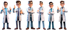 3D Render Family Doctor Character. Happy And Dancing Cartoon Style Isolated On Transparent Background