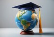 Graduation cap with Earth globe. Concept of global business study, abroad educational, Back to School. Education in Global world