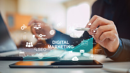 Wall Mural - digital marketing business technology with ai artificial intelligence concept. website adertisement 