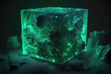 Poster - Magic glowing cube with neon lights