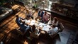 © VERTEX SPACE - high angle topview of business conference ideas sharing meeting,business people discuss conversation together on meeting table in conference modern office interior background, ai generate