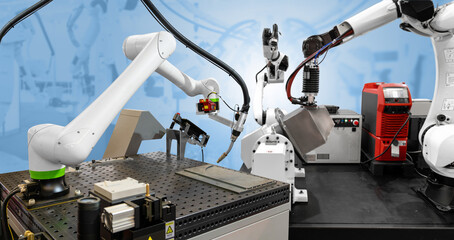 Poster - Robots in a smart factory. Smart industry 4.0 concept