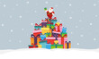 Geschenkkarte, Weihnachtsmann steht auf bunten Geschenken, Banner, Vektor