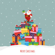 Merry Christmas - Bunte Geschenke gestapelt im Schnee, Weihnachtskarte, Vektor