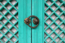 Old Blue Wooden Door With Handle