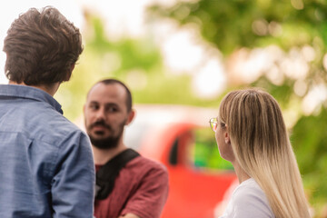 Friends talking outside