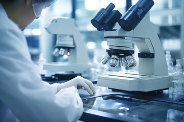 Poster - Scientist medical and scientific revolutions in lab, powered by microscope-driven exploration