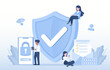 Data protection concept. Safety and security technology, account protect, firewall, identity, access data, sensitive from cyber attack and other threat. Flat vector design illustration.