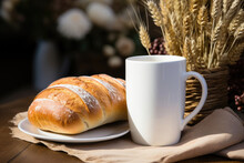 A White Mug And An Appetizing Pastry On An Summer Background