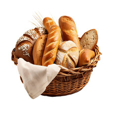 Wall Mural - Appetizing bread in basket on transparent background