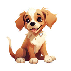 Sticker - Cheerful cartoon pup sitting cute portrait of a friendly canine Digital artwork