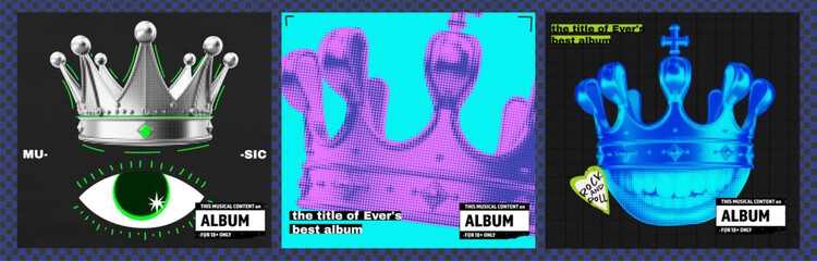 Wall Mural - music album covers. punk music. crown with eye and lips in a smile. acidic contemporary bright color