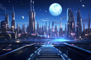 Wall Mural - Neon Nights of the Future Cityscape
