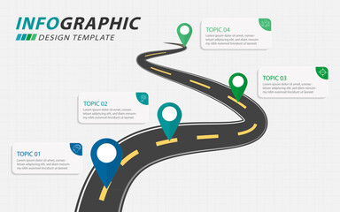 Infographic design template. Timeline concept with 4 options or steps template. Roadmap diagram with planning topics, annual, report, presentation. layout, Vector illustration.