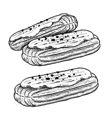 Wall Mural - Vector sketchy illustration of eclairs