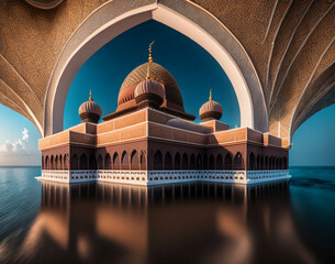 a brown color huge mosque with beautiful sky