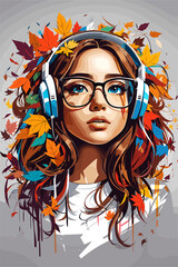 girl with headphones cartoon illustration