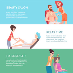 Poster - Beauty salon banners. hairdresser male and female depilation. Vector illustration