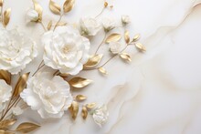 White And Gold Flowers, Wedding Invitation Background