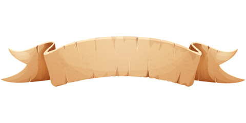 Wall Mural - parchment paper scroll ribbon, old vintage banner game ui element in cartoon style isolated on white
