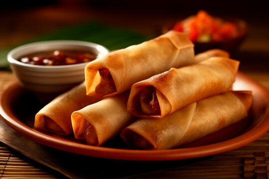 Wall Mural -  - Plate of lumpia spring roll Filipino food