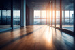 Empty office interior with big window, defocused background, to place product or service