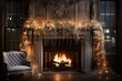 © PinkiePie - fireplace with christmas decorations  tinsel draped gracefully across a fireplace mantel