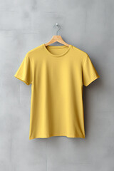 Wall Mural - Pln light yellow color mockup on neutral background. Crowneck tshirt for your design, front view.