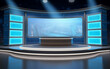 © MUS_GRAPHIC - 3D Virtual TV Studio News, Backdrop For TV Shows .TV On Wall.3D Virtual News Studio Background,3d illustration